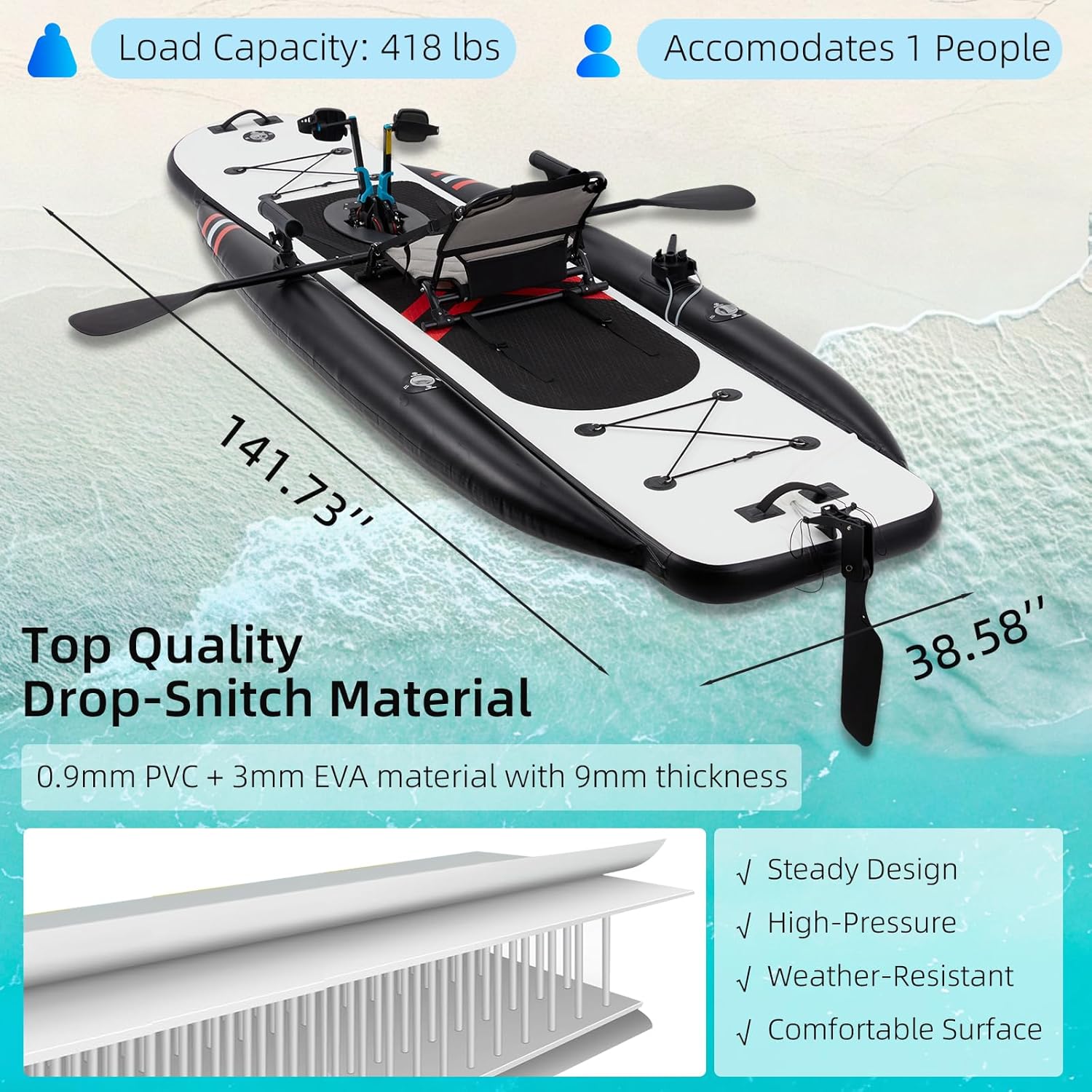 12ft Premium PVC Şişirilebilir - Fishing Kayak Pedal Drive incelemesi ve fiyatı